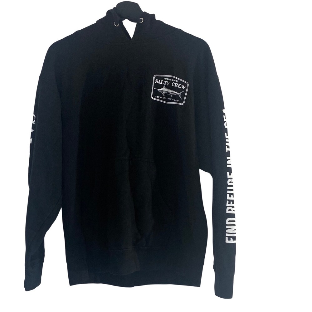 Salty Crew Hoodie Mens Medium Black Excellent Marlin Graphic Pullover Sweatshirt
